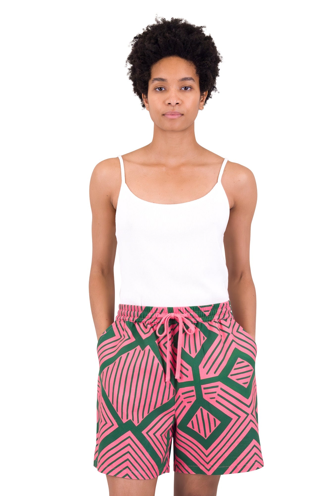 Wide Signal Shorts - Pink Green Diamond Print