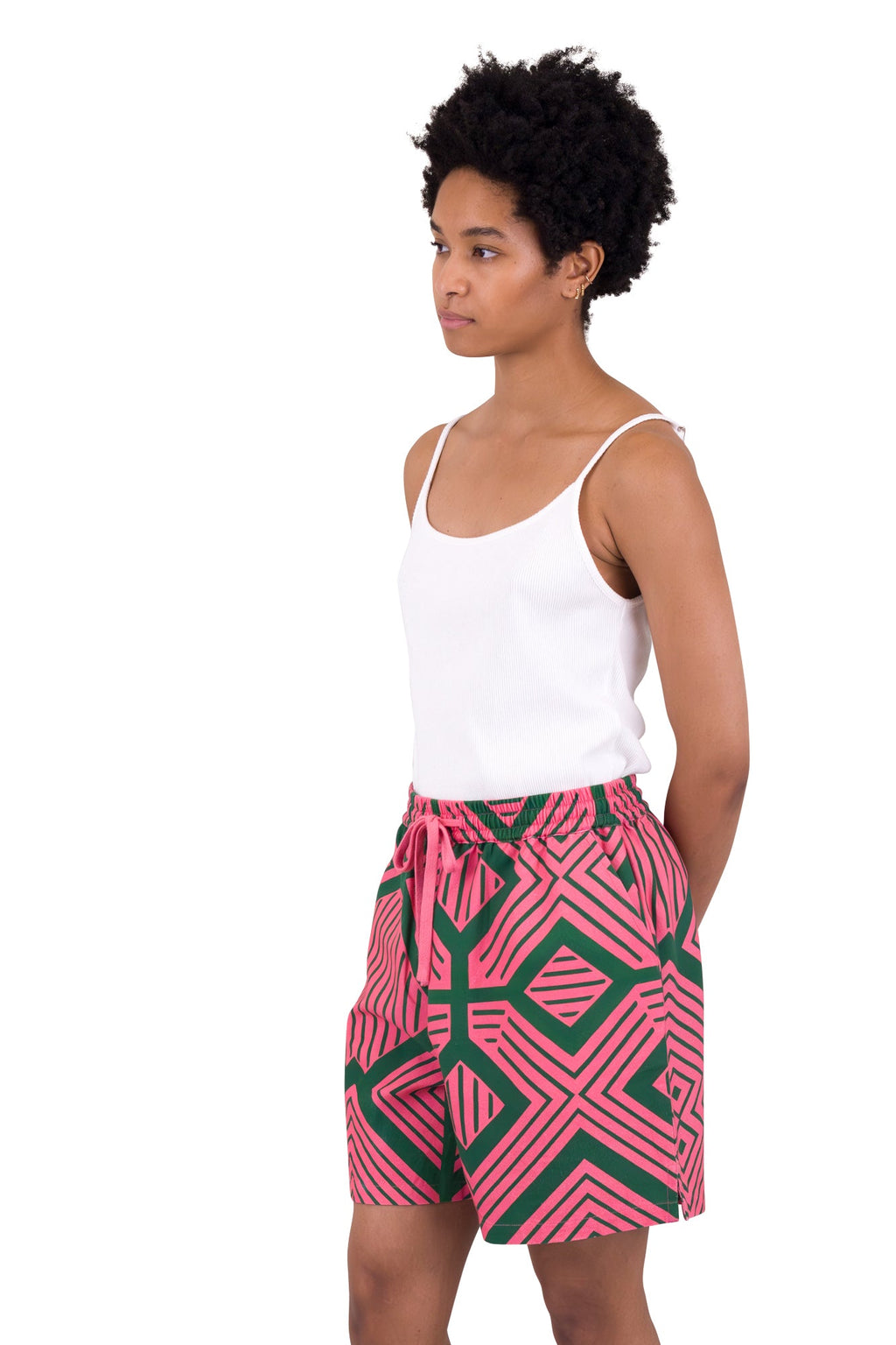 Wide Signal Shorts - Pink Green Diamond Print