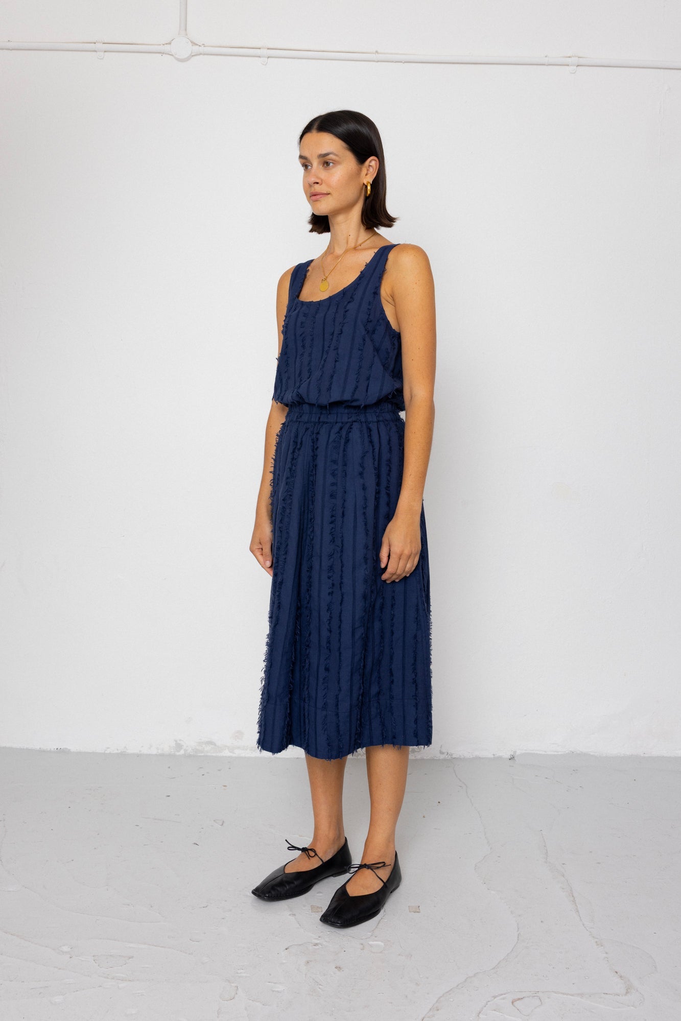 Full Seam Skirt - Dark Navy Cutwork Stripe
