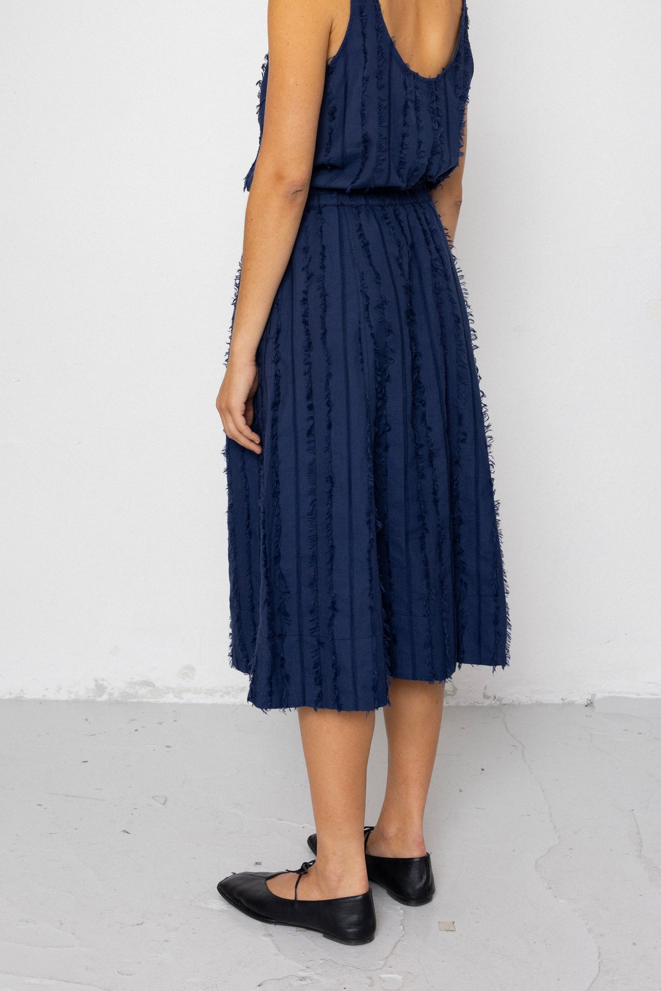 Full Seam Skirt - Dark Navy Cutwork Stripe