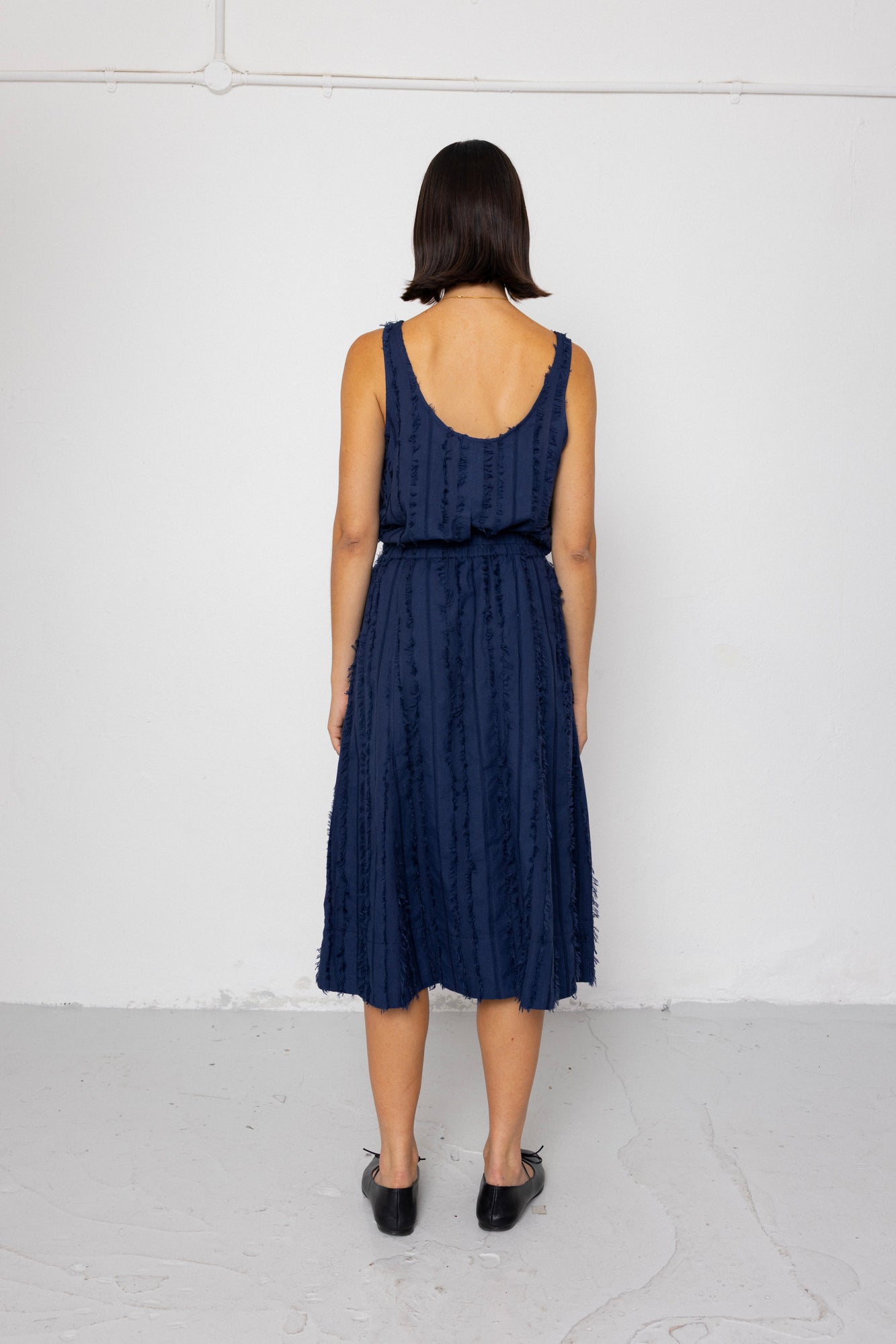 Full Seam Skirt - Dark Navy Cutwork Stripe