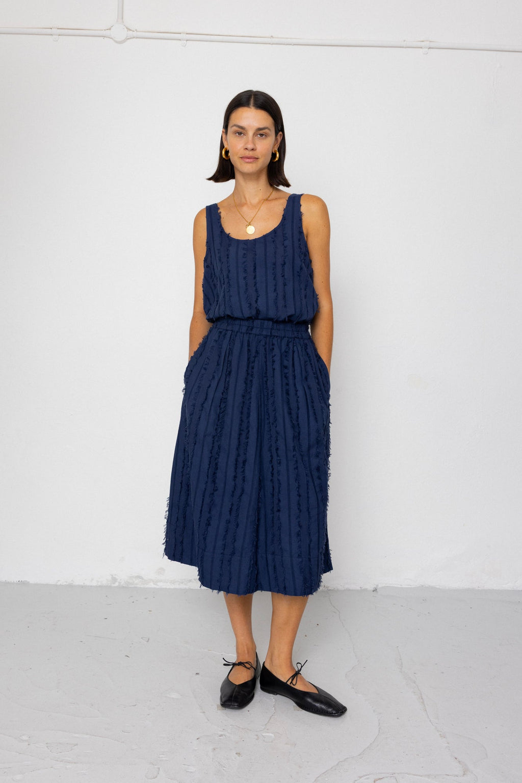 Full Seam Skirt - Dark Navy Cutwork Stripe