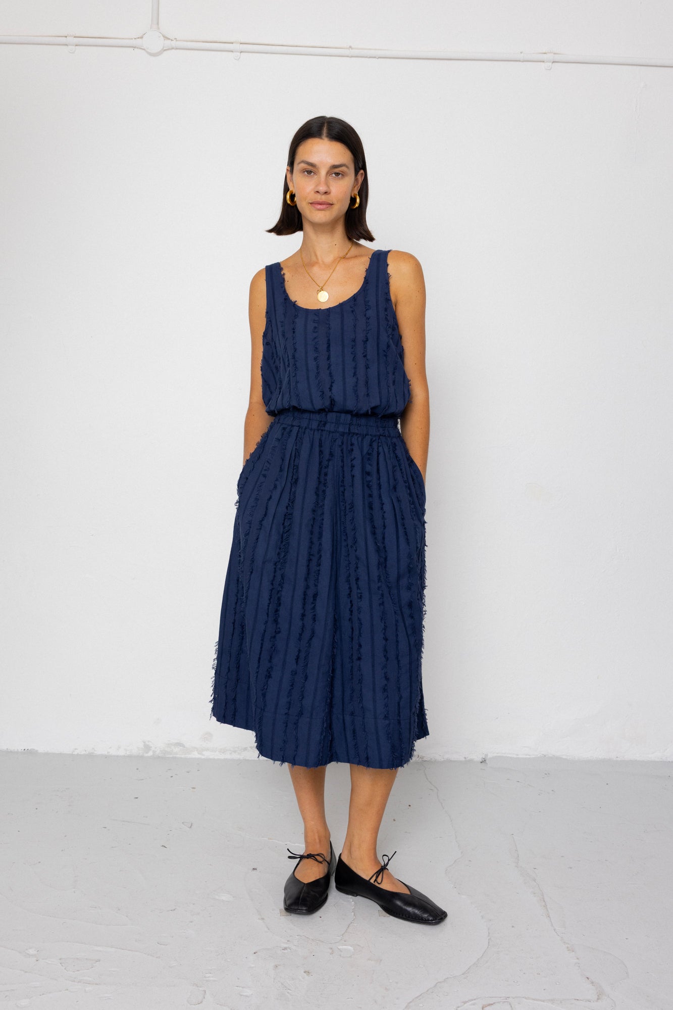 Full Seam Skirt - Dark Navy Cutwork Stripe