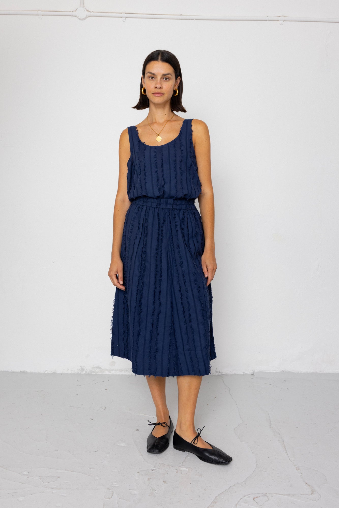 Full Seam Skirt - Dark Navy Cutwork Stripe