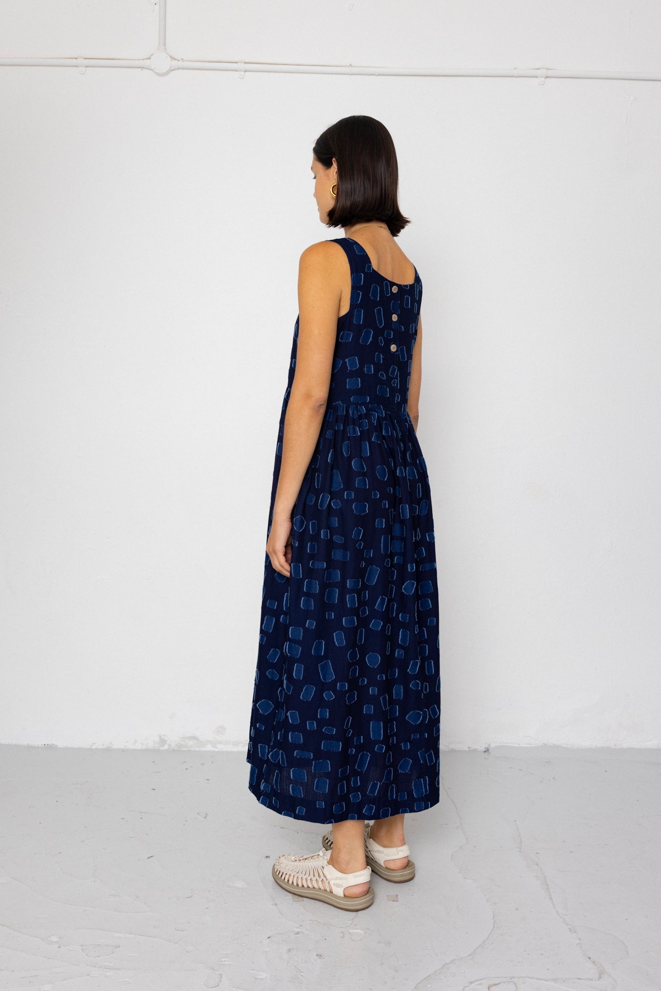 Midi Day Dress - Indigo Irregular Dot