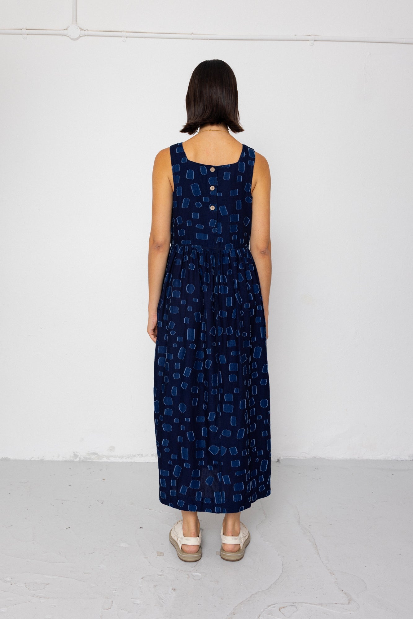 Midi Day Dress - Indigo Irregular Dot