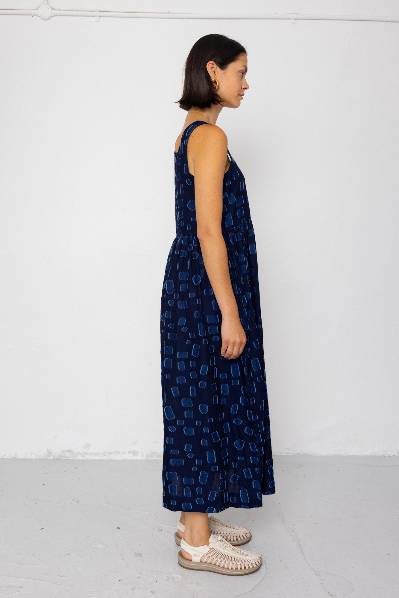 Midi Day Dress - Indigo Irregular Dot