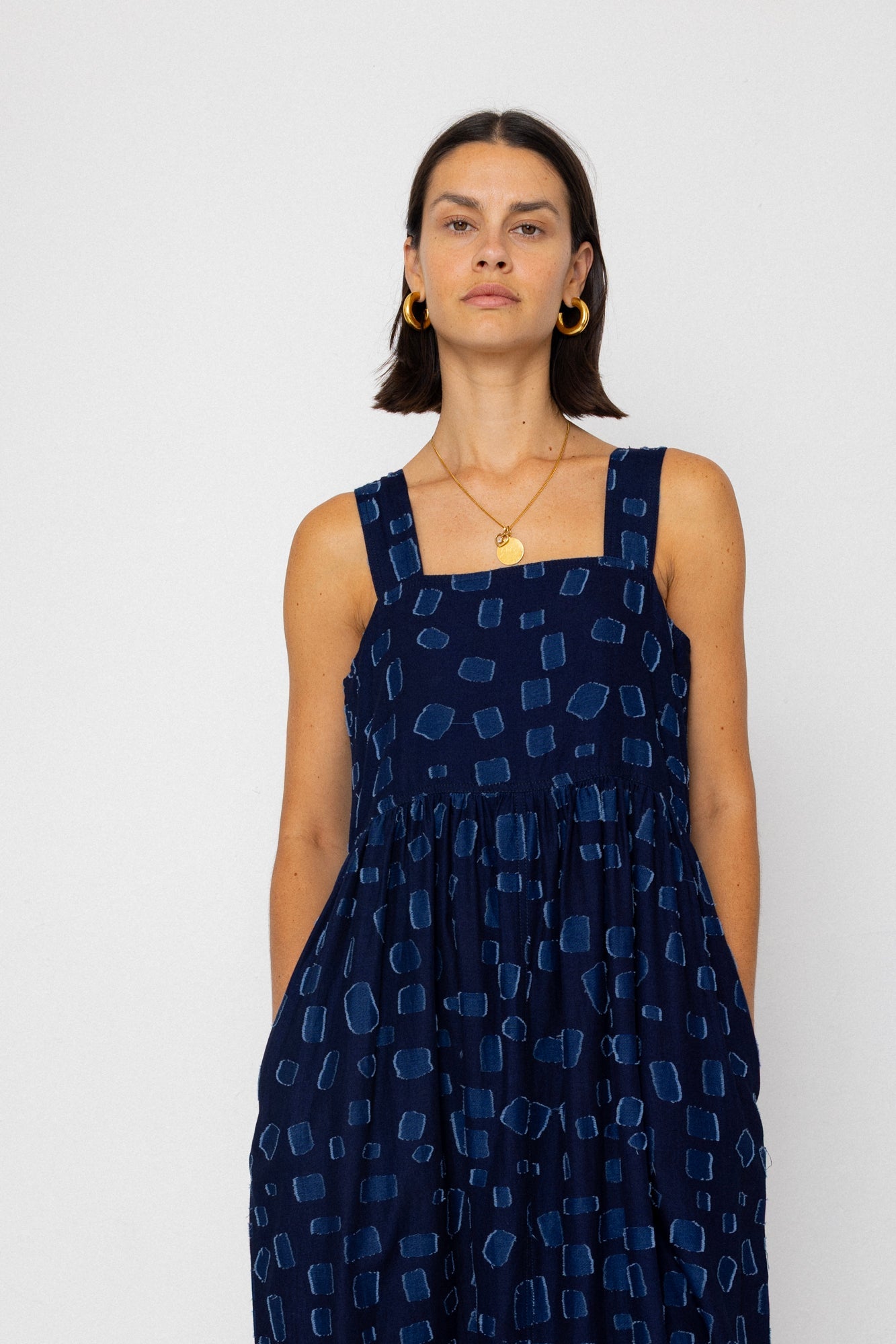 Midi Day Dress - Indigo Irregular Dot