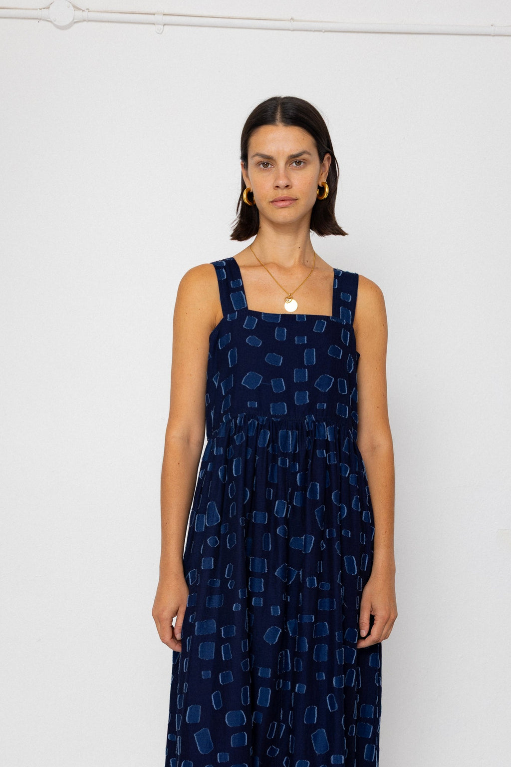 Midi Day Dress - Indigo Irregular Dot