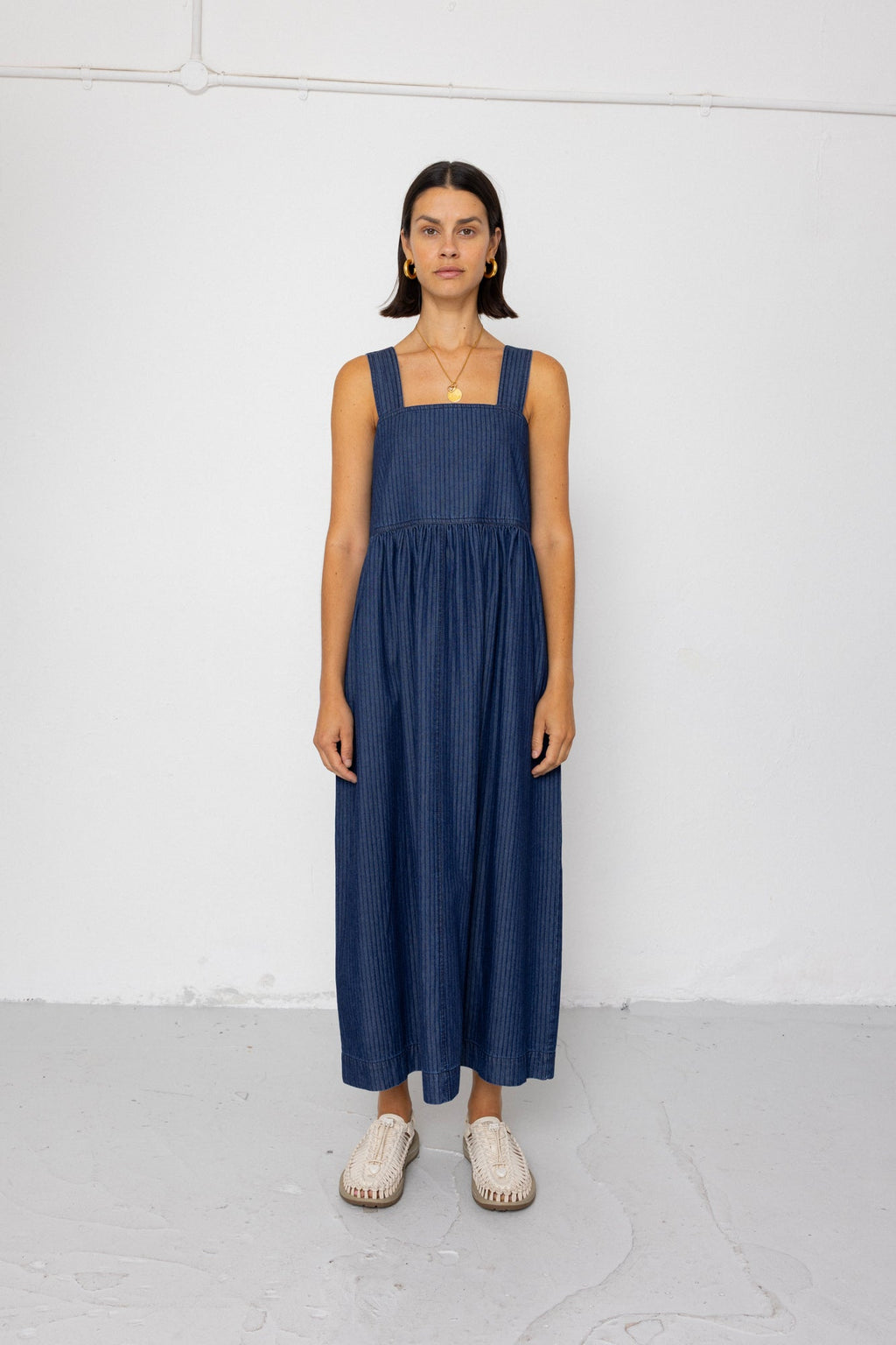 Midi Day Dress - Light Denim Stripe