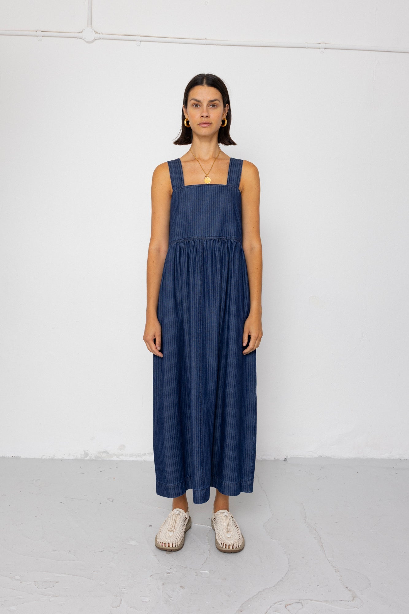Midi Day Dress - Light Denim Stripe