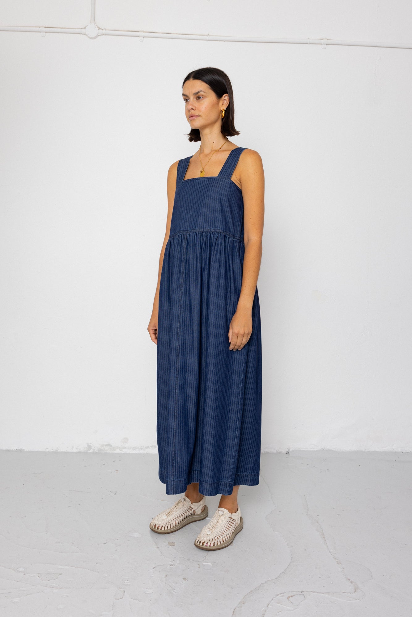 Midi Day Dress - Light Denim Stripe