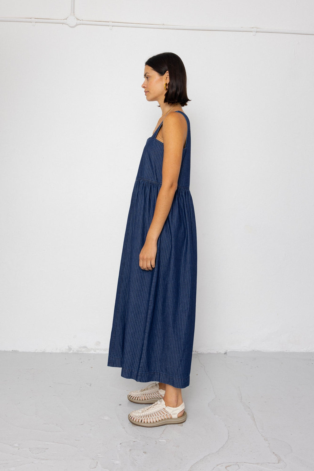 Midi Day Dress - Light Denim Stripe
