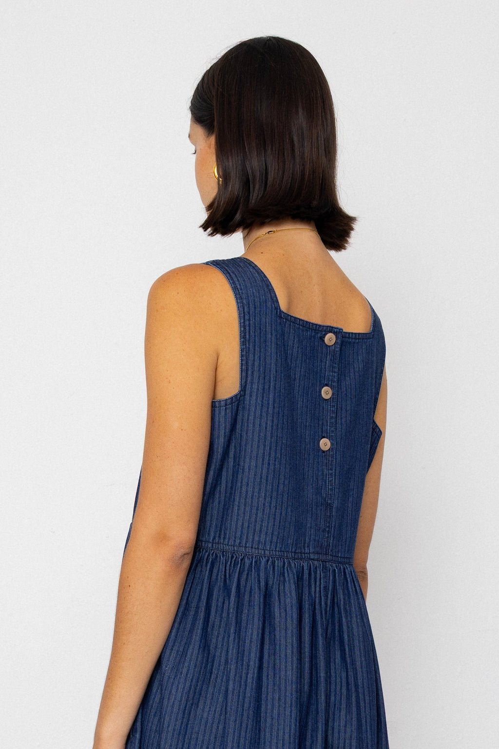 Midi Day Dress - Light Denim Stripe