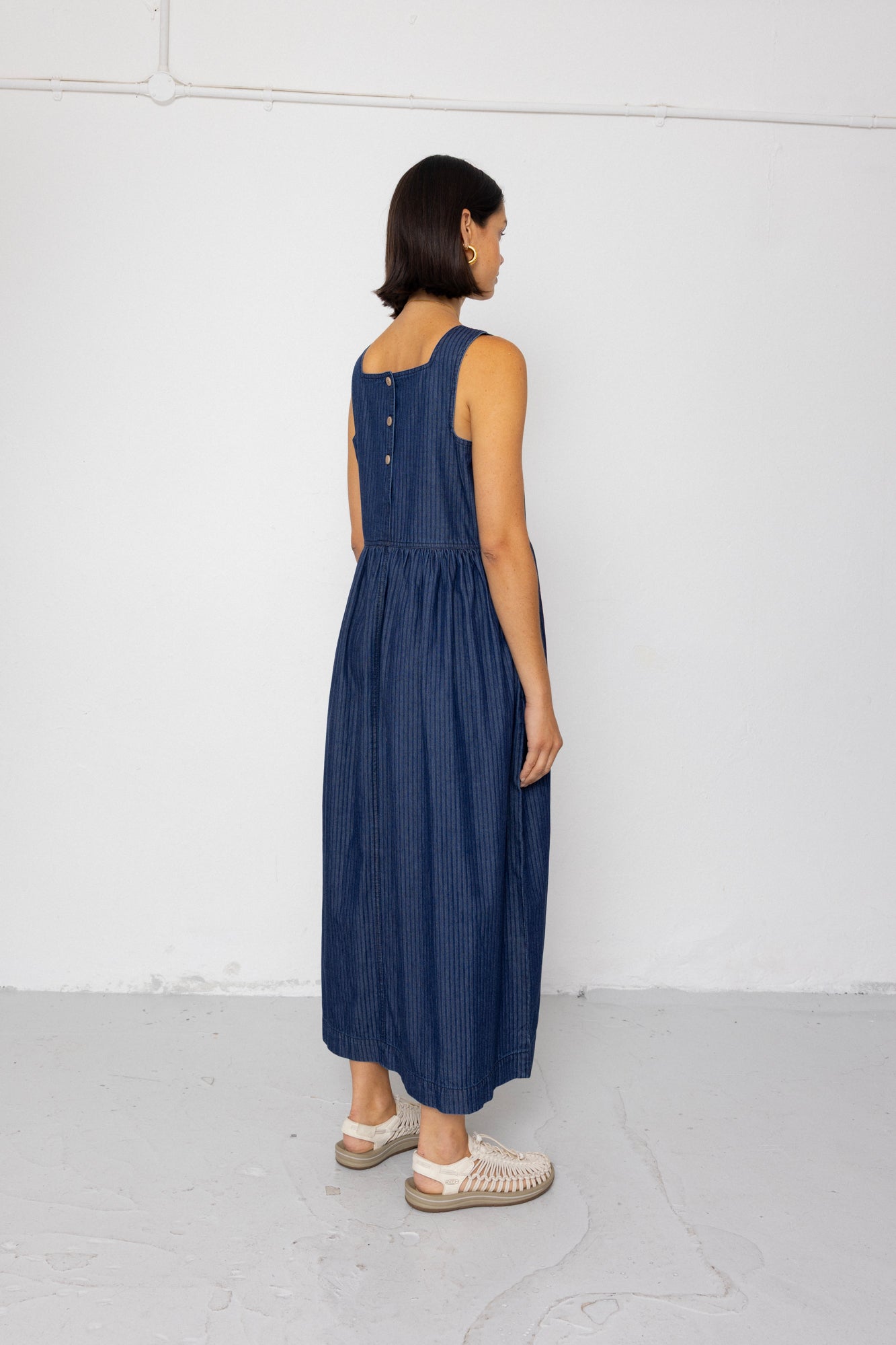Midi Day Dress - Light Denim Stripe