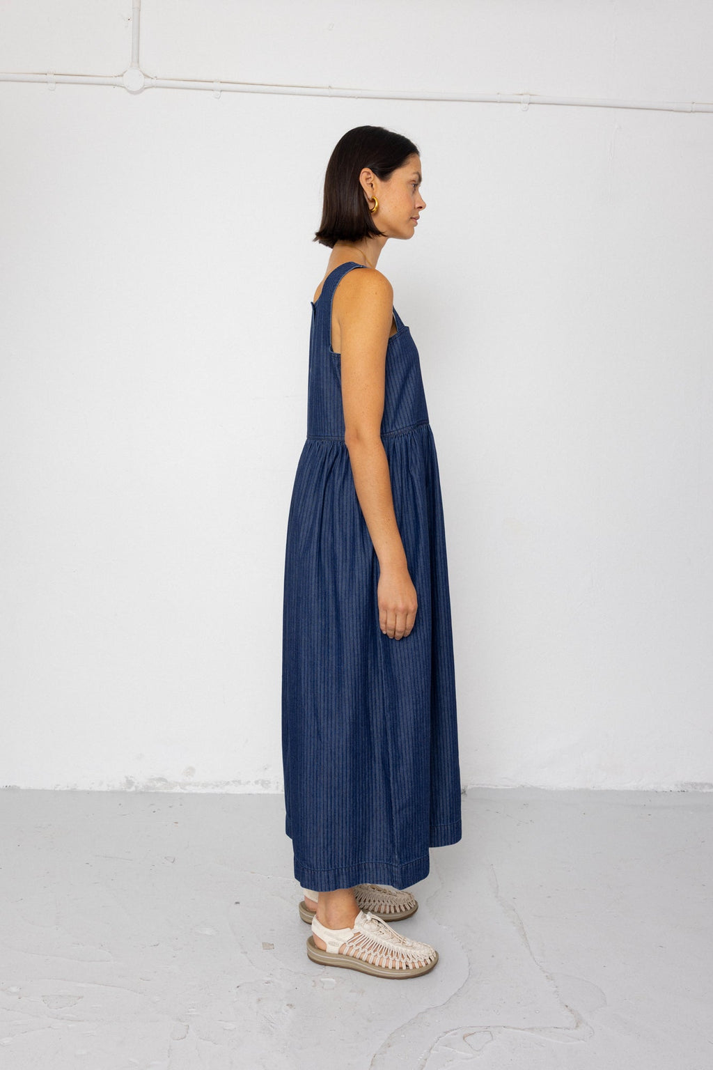Midi Day Dress - Light Denim Stripe