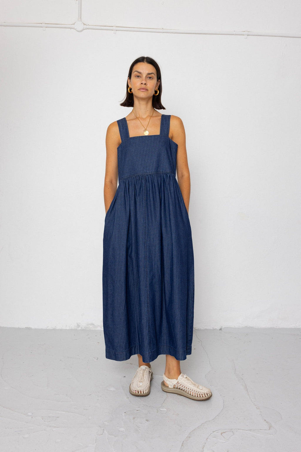 Midi Day Dress - Light Denim Stripe