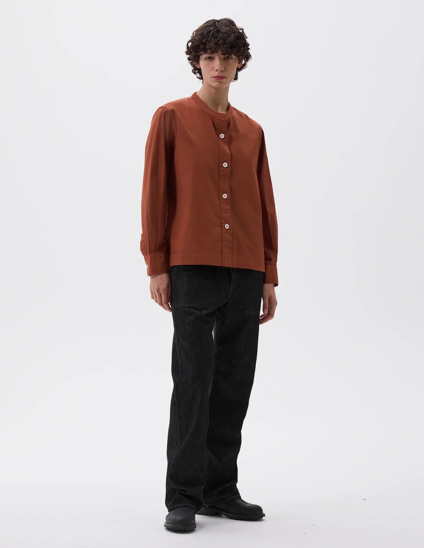 MHL | Button Through Collarless Shirt - Brick