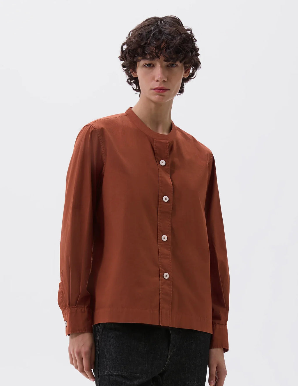 MHL | Button Through Collarless Shirt - Brick