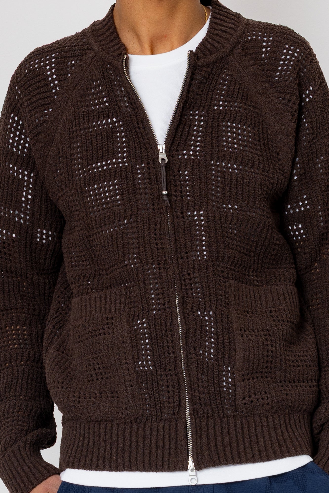 Open Knit Bomber - Chocolate