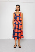 Pleated Scoop Back Vest - Abstract Block Print Navy