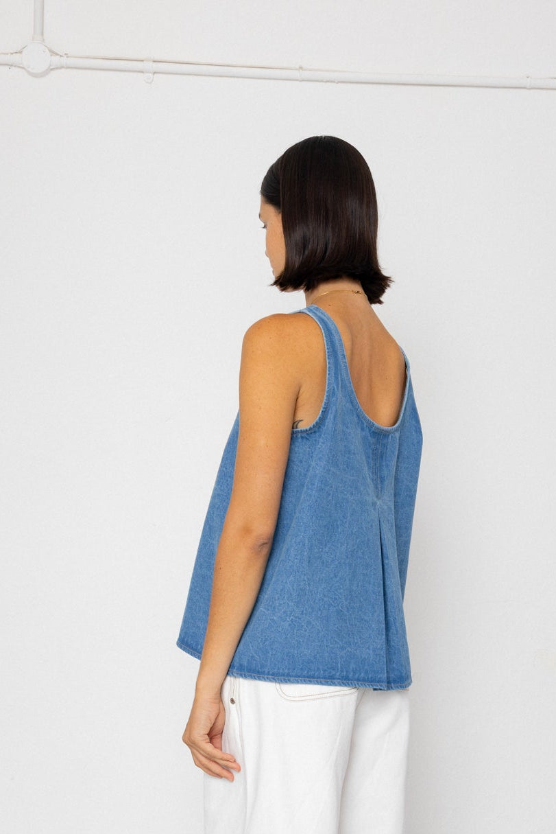 Pleated Scoop Back Vest - Heavy Bleach Wash