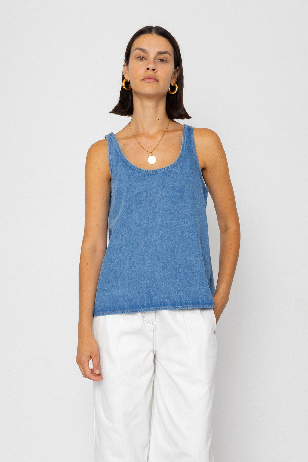 Pleated Scoop Back Vest - Heavy Bleach Wash
