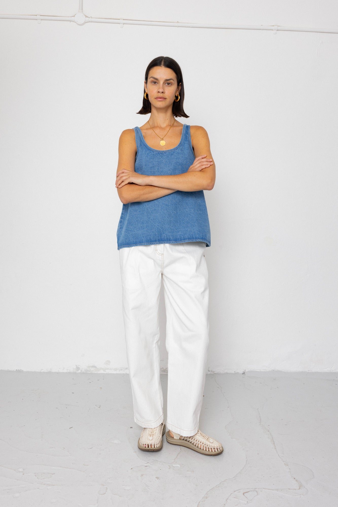 Pleated Scoop Back Vest - Heavy Bleach Wash