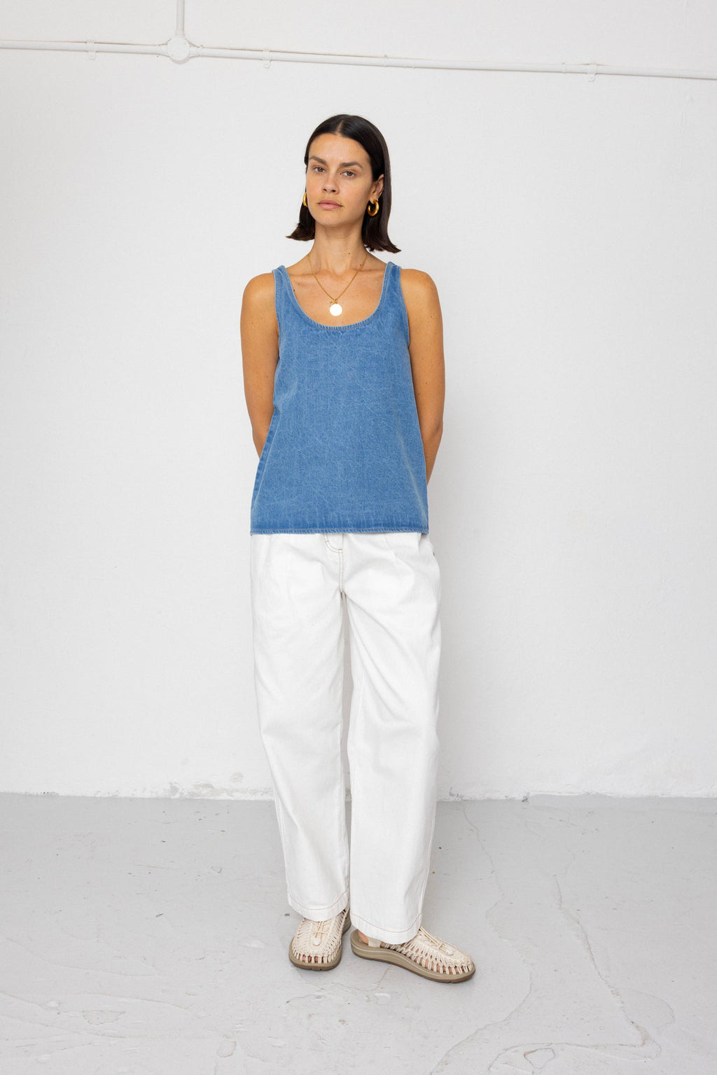 Pleated Scoop Back Vest - Heavy Bleach Wash