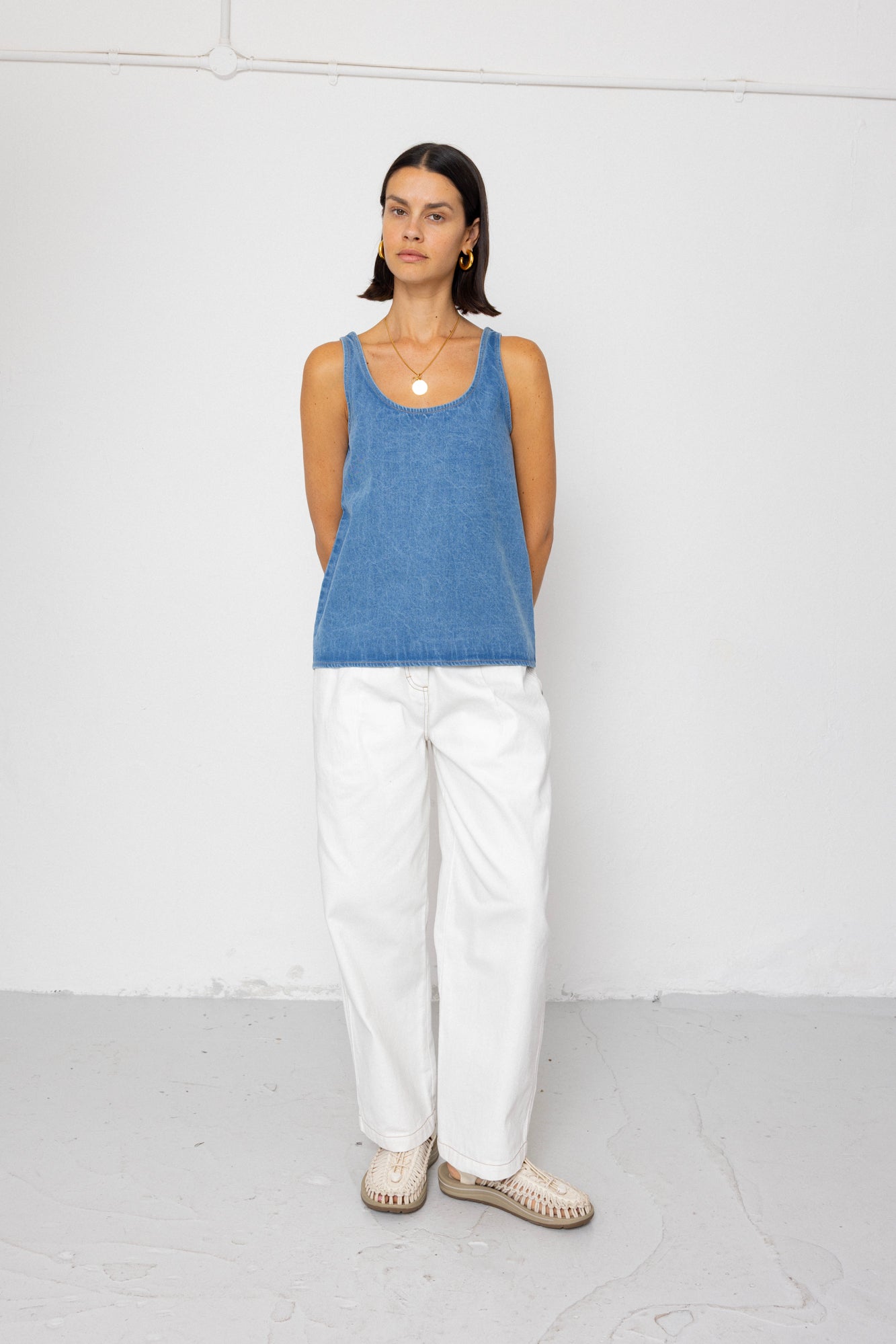 Pleated Scoop Back Vest - Heavy Bleach Wash