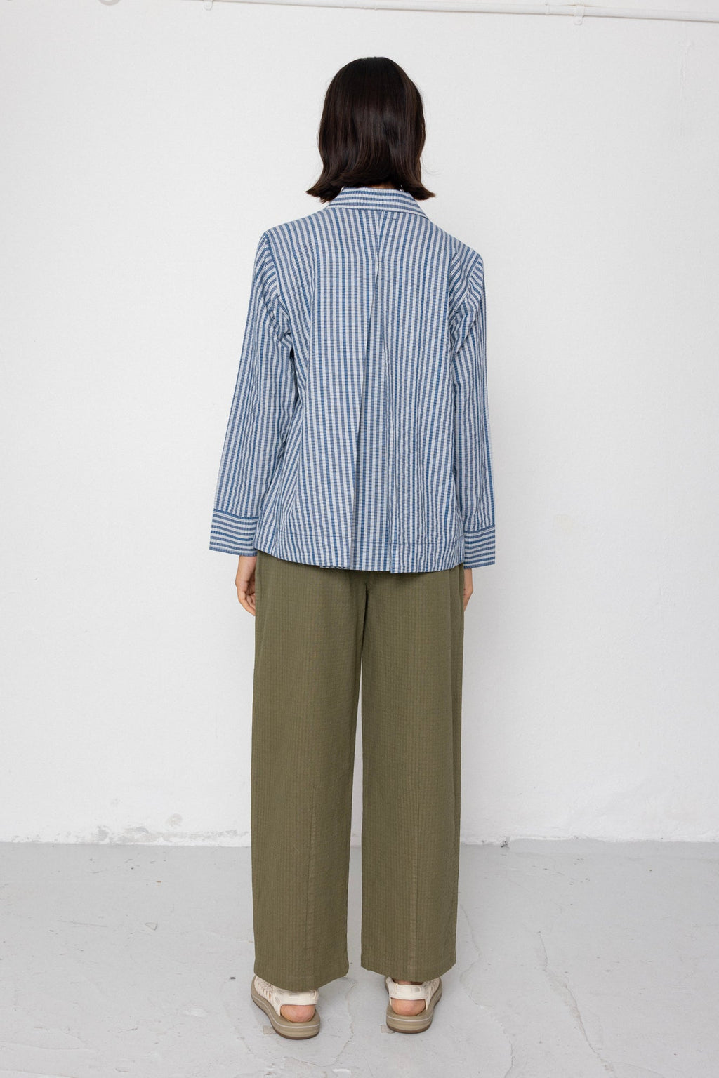 Pleated Shirt - Indigo Crinkle Mini Check