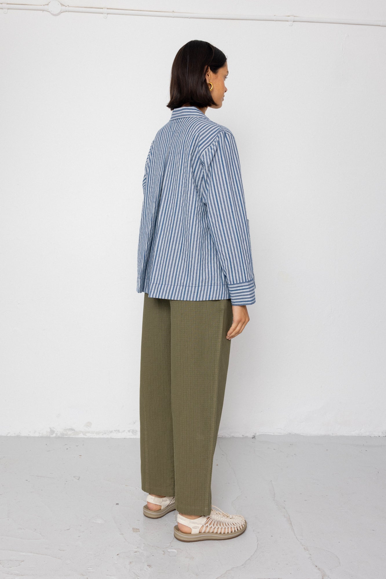 Pleated Shirt - Indigo Crinkle Mini Check