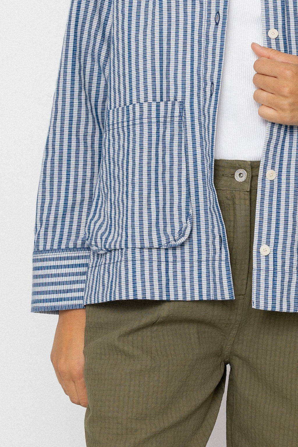 Pleated Shirt - Indigo Crinkle Mini Check