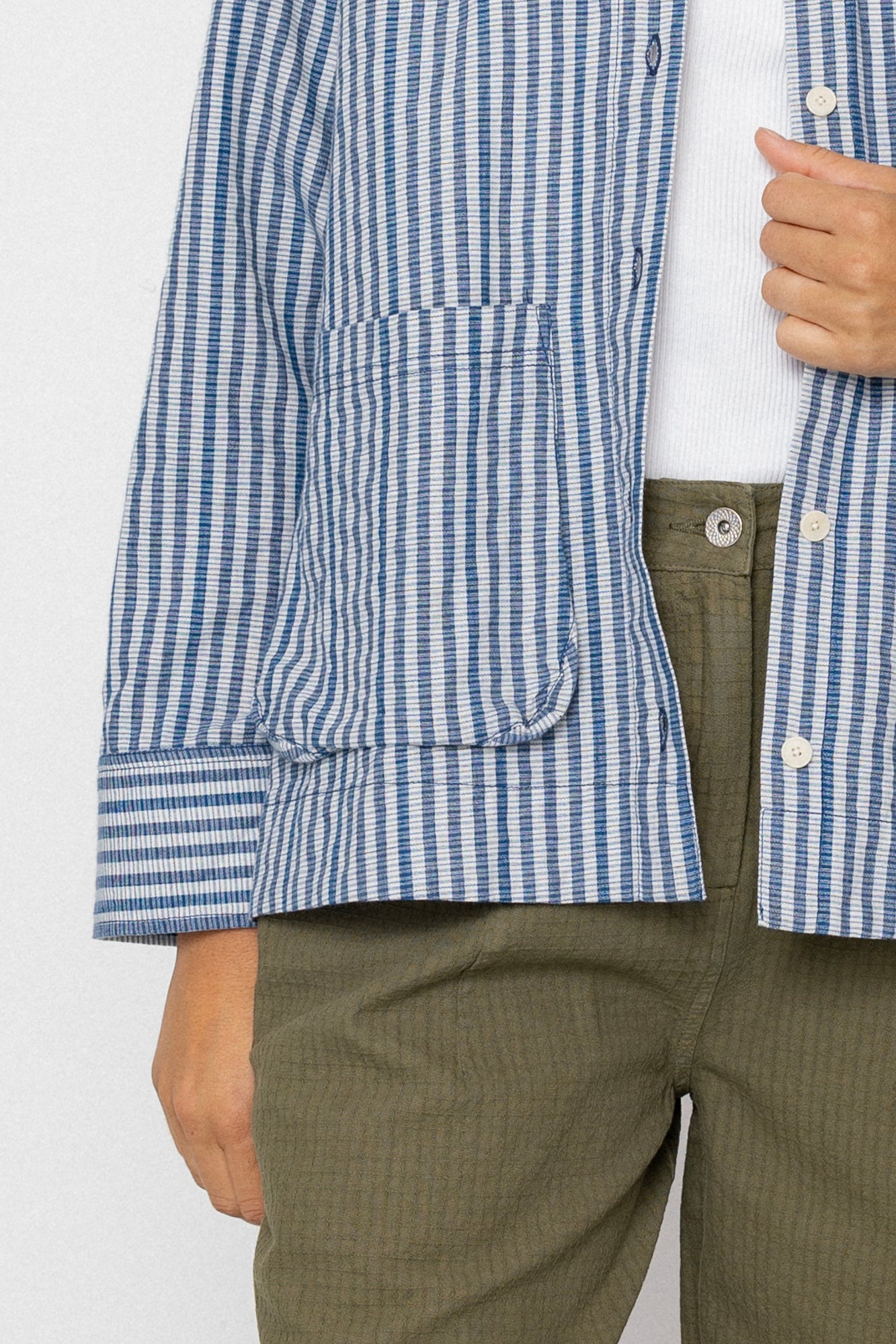 Pleated Shirt - Indigo Crinkle Mini Check