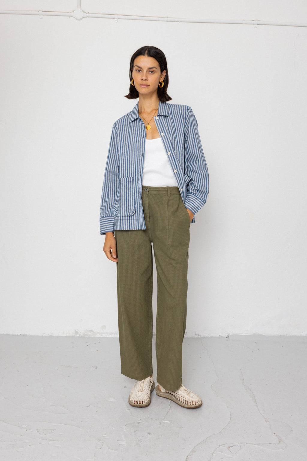 Pleated Shirt - Indigo Crinkle Mini Check