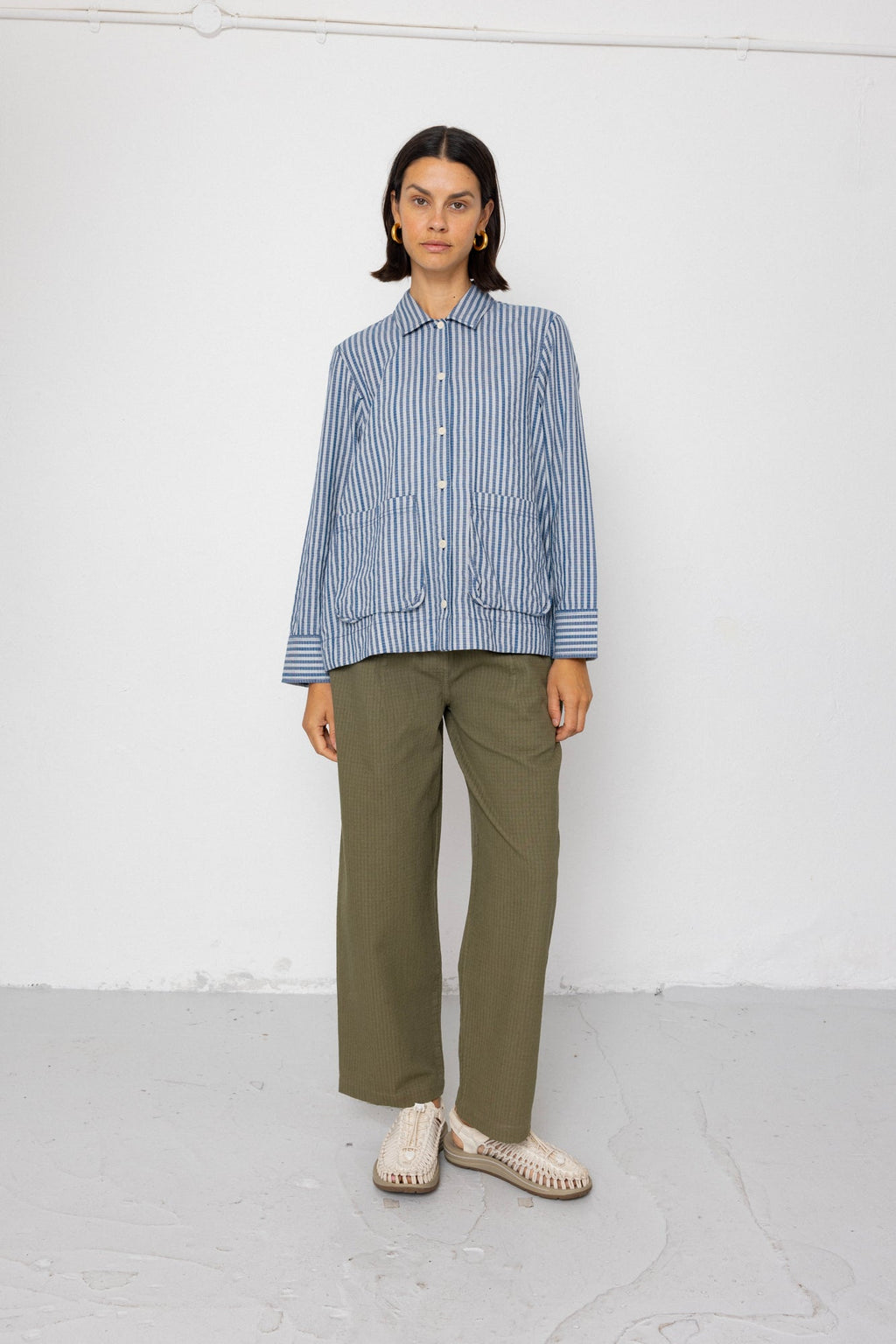 Pleated Shirt - Indigo Crinkle Mini Check