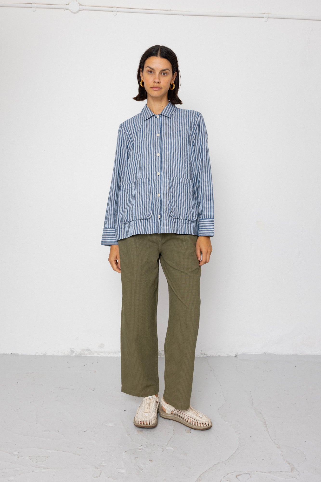 Pleated Shirt - Indigo Crinkle Mini Check