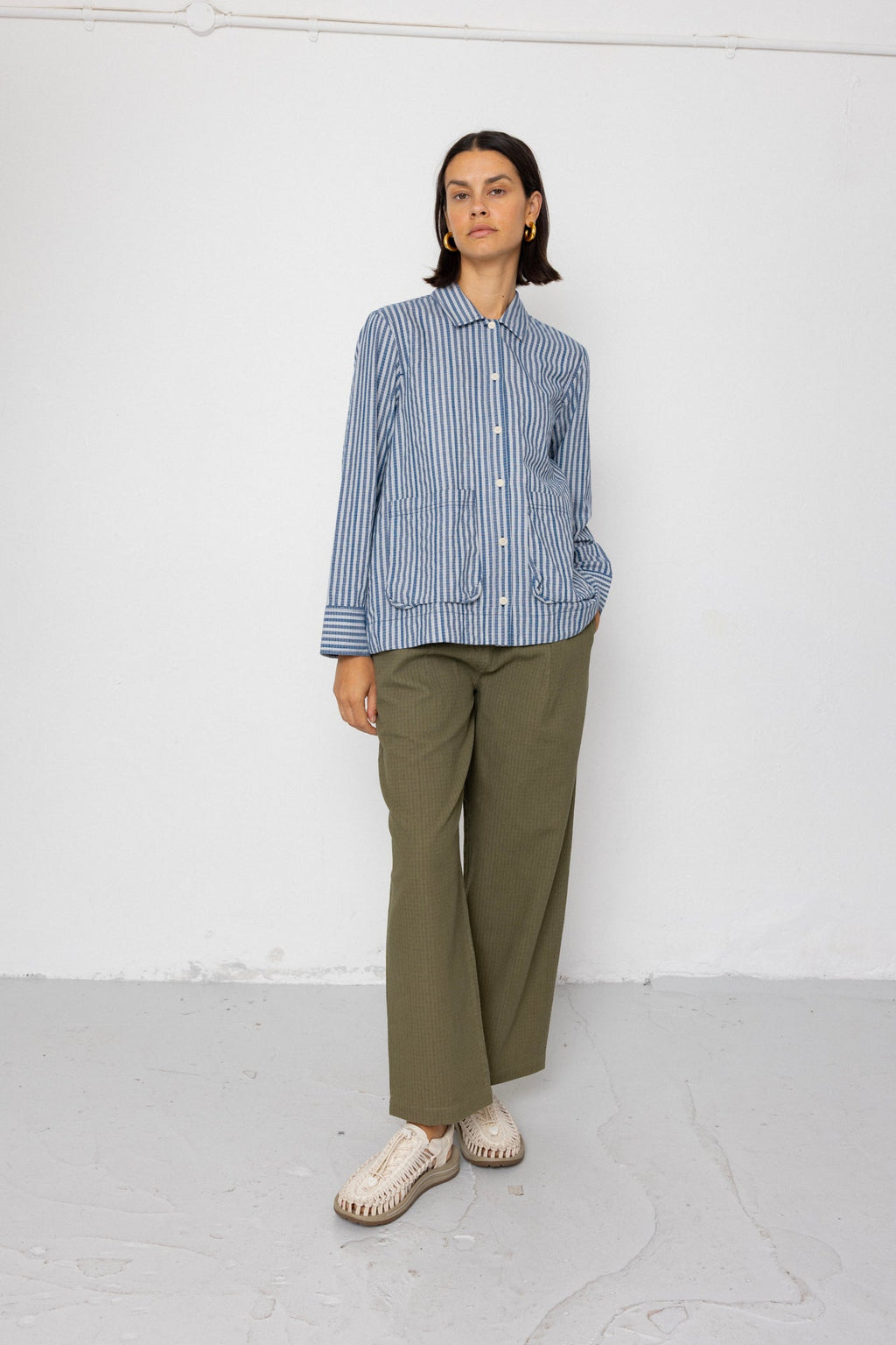 Pleated Shirt - Indigo Crinkle Mini Check