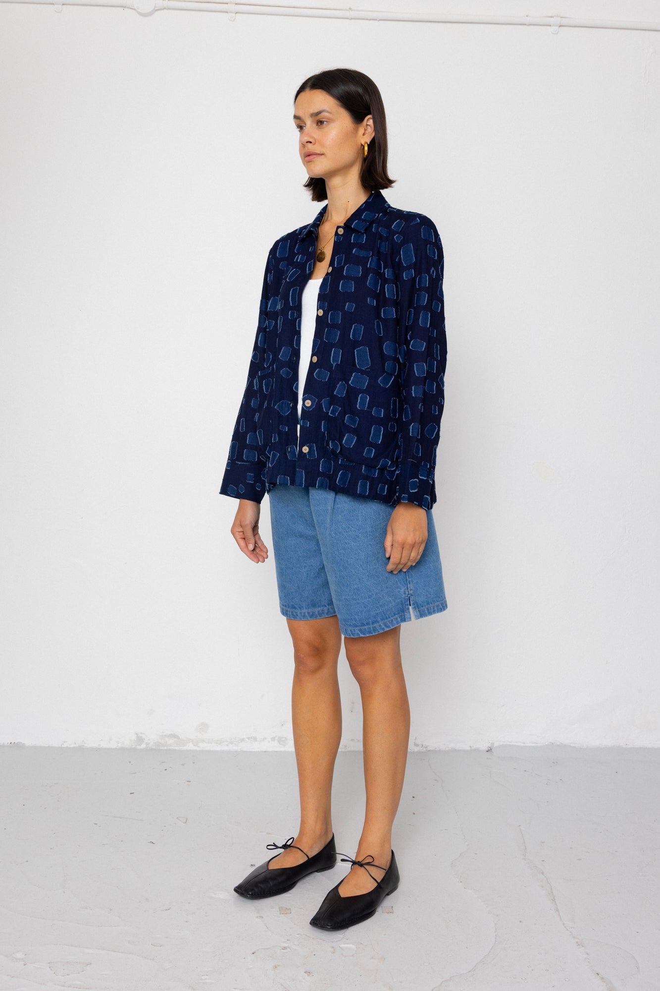 Pleated Shirt - Indigo Irregular Dot