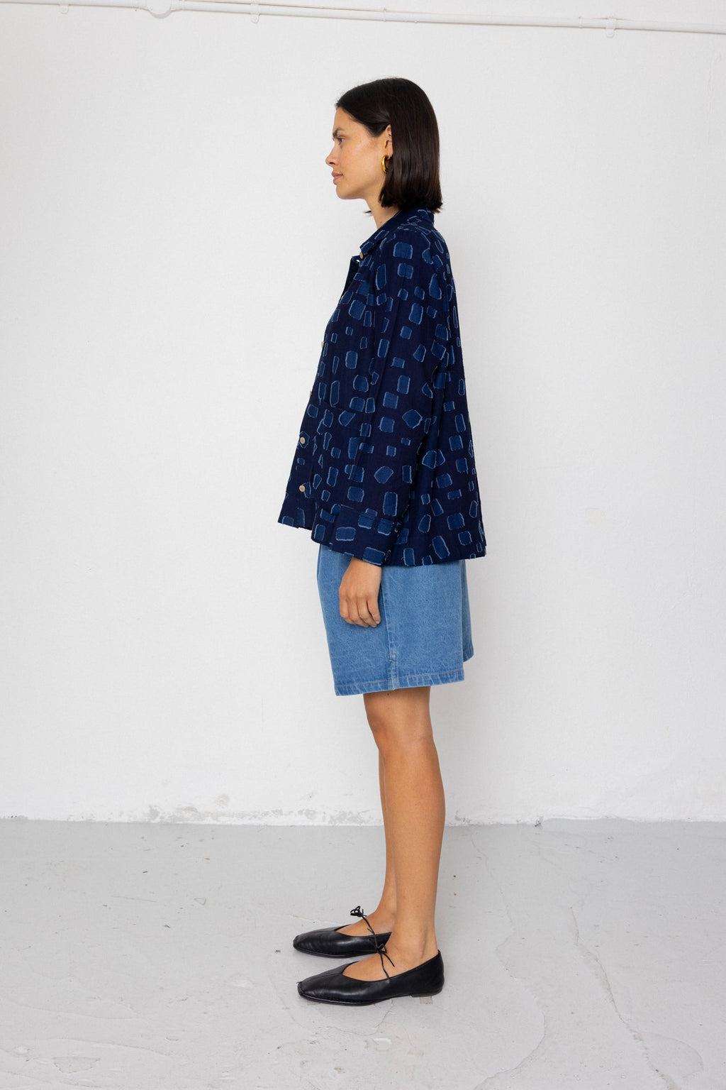 Pleated Shirt - Indigo Irregular Dot