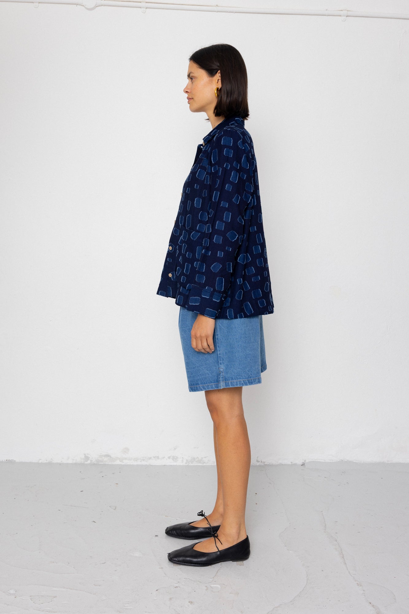 Pleated Shirt - Indigo Irregular Dot