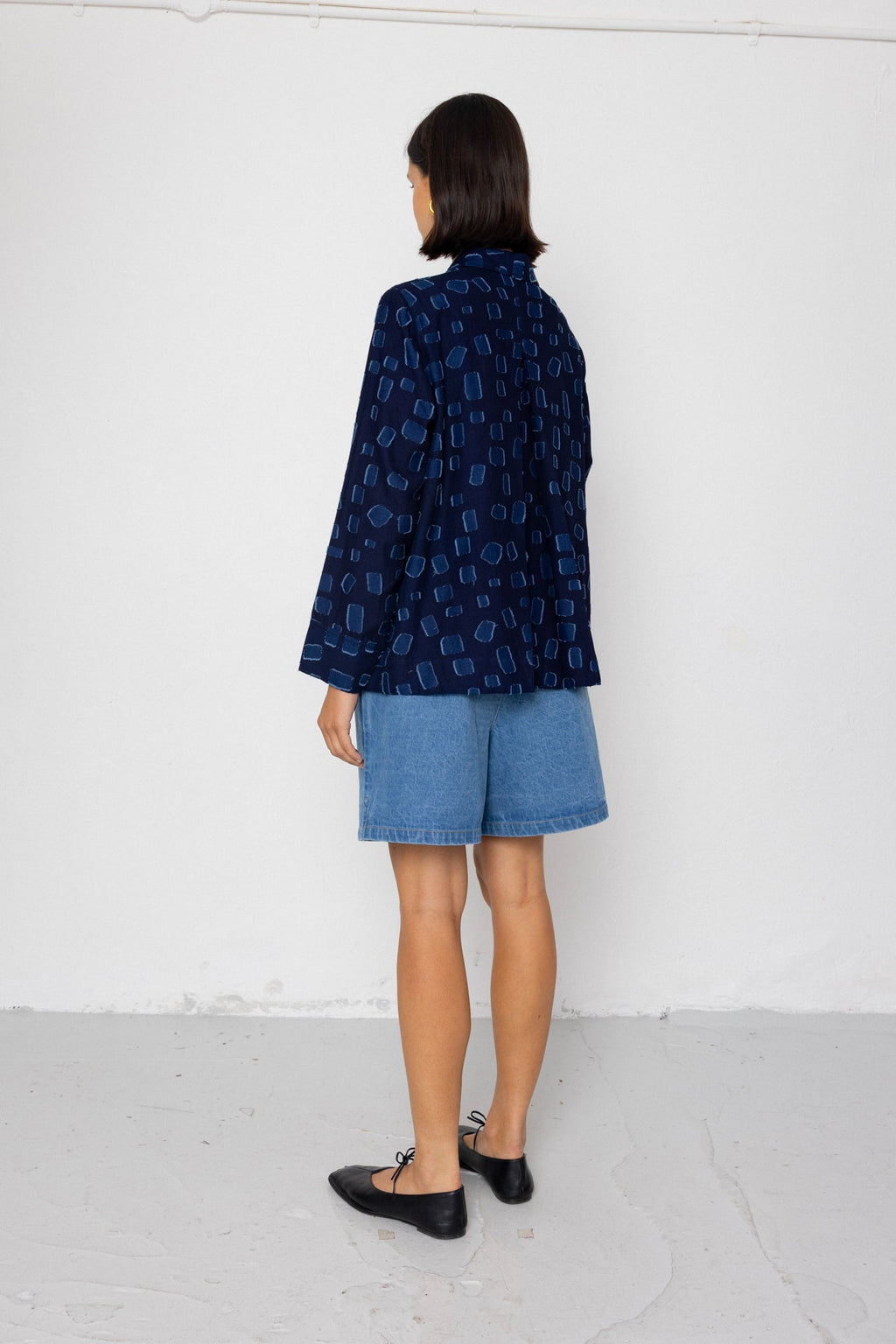 Pleated Shirt - Indigo Irregular Dot