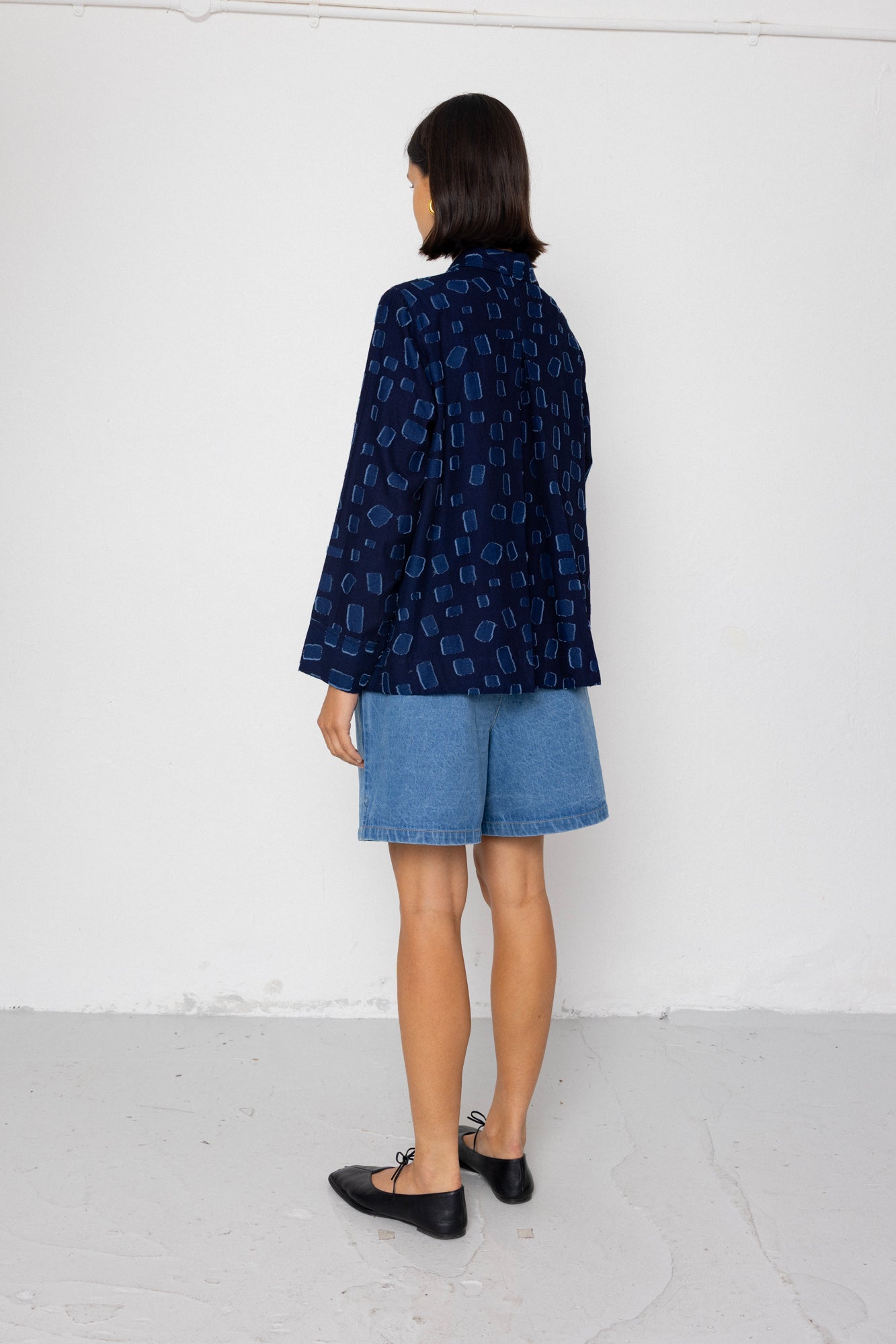 Pleated Shirt - Indigo Irregular Dot