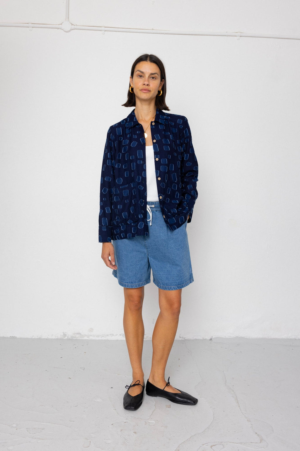 Pleated Shirt - Indigo Irregular Dot