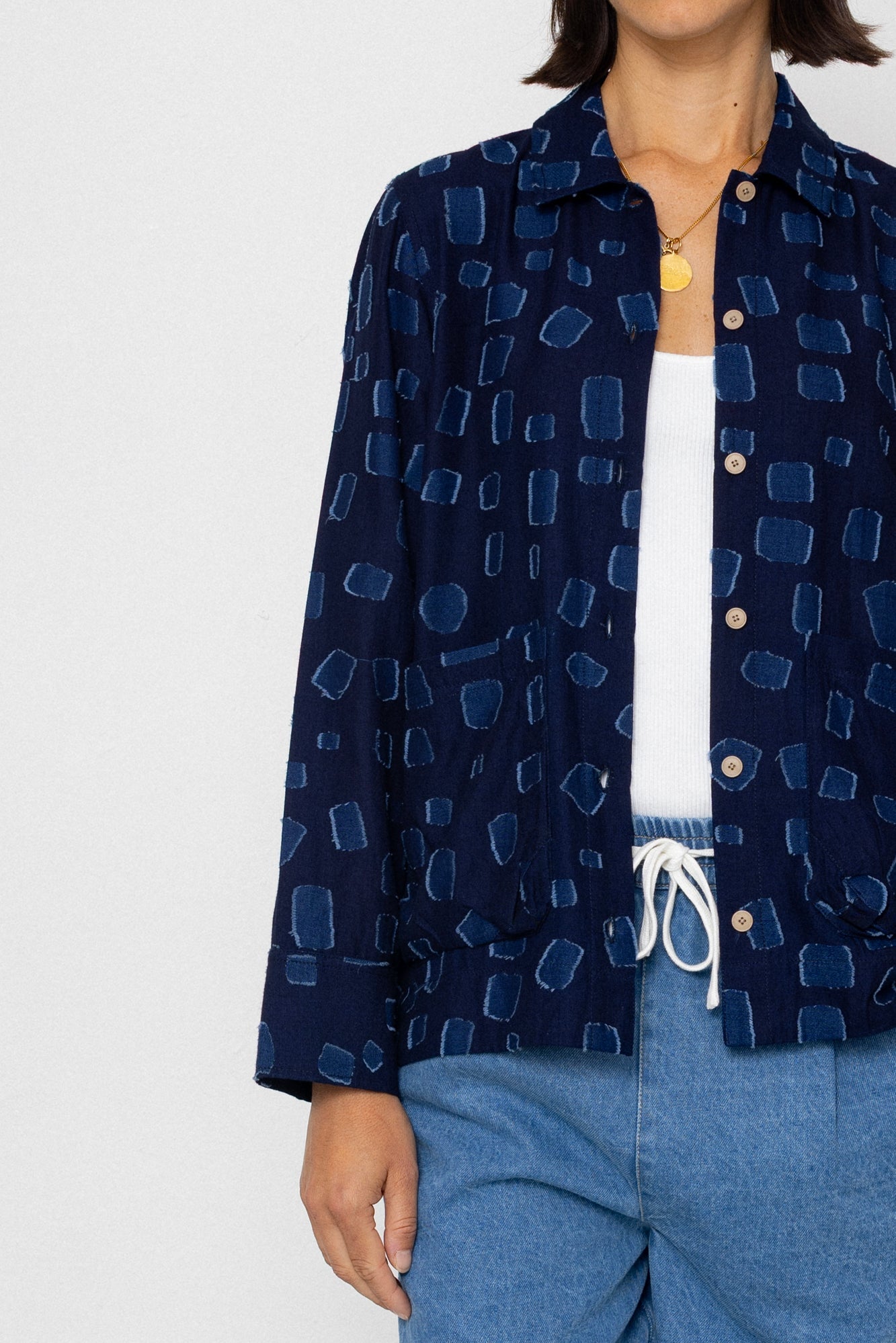 Pleated Shirt - Indigo Irregular Dot
