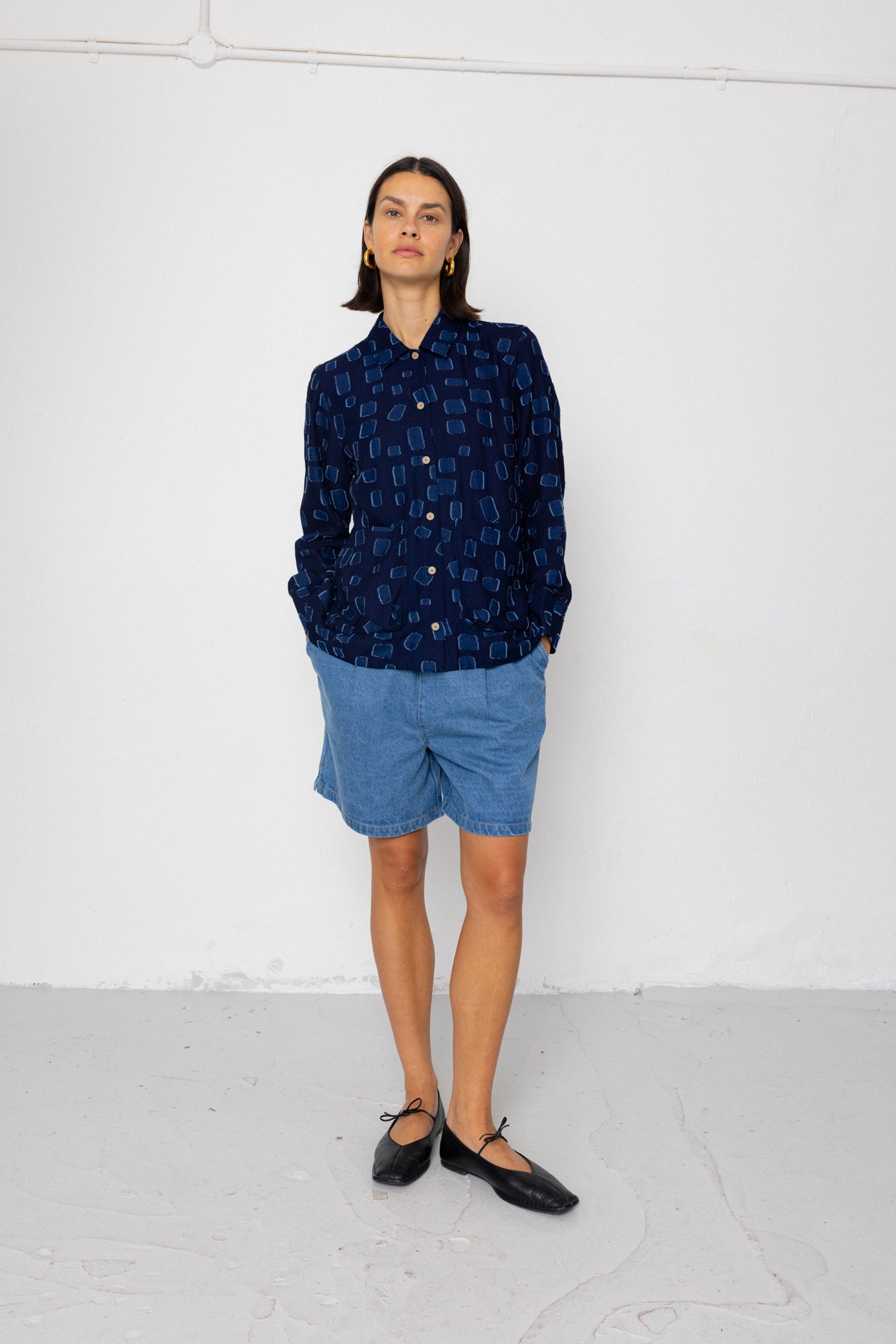 Pleated Shirt - Indigo Irregular Dot