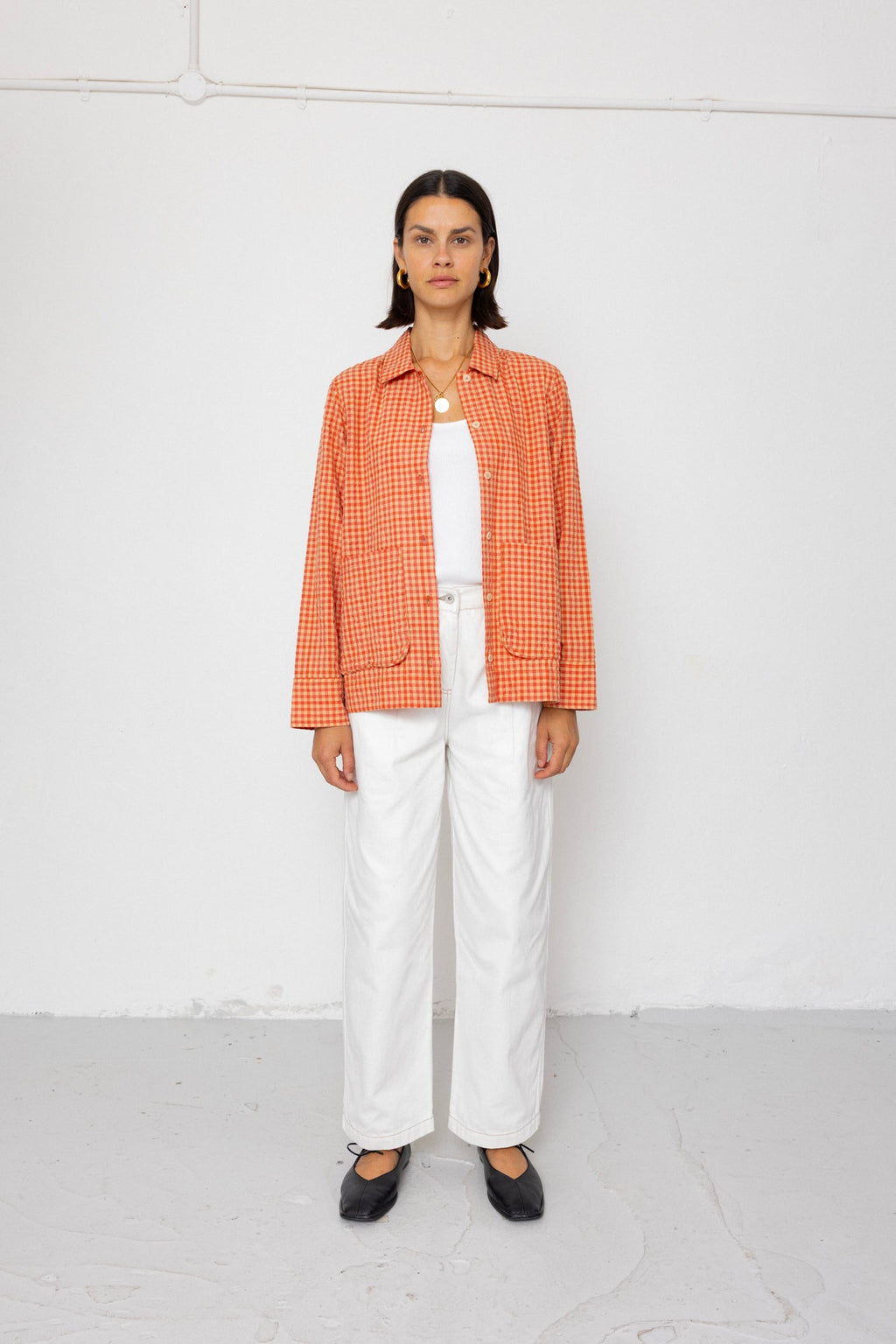 Pleated Shirt - Red Oxide Textured Check