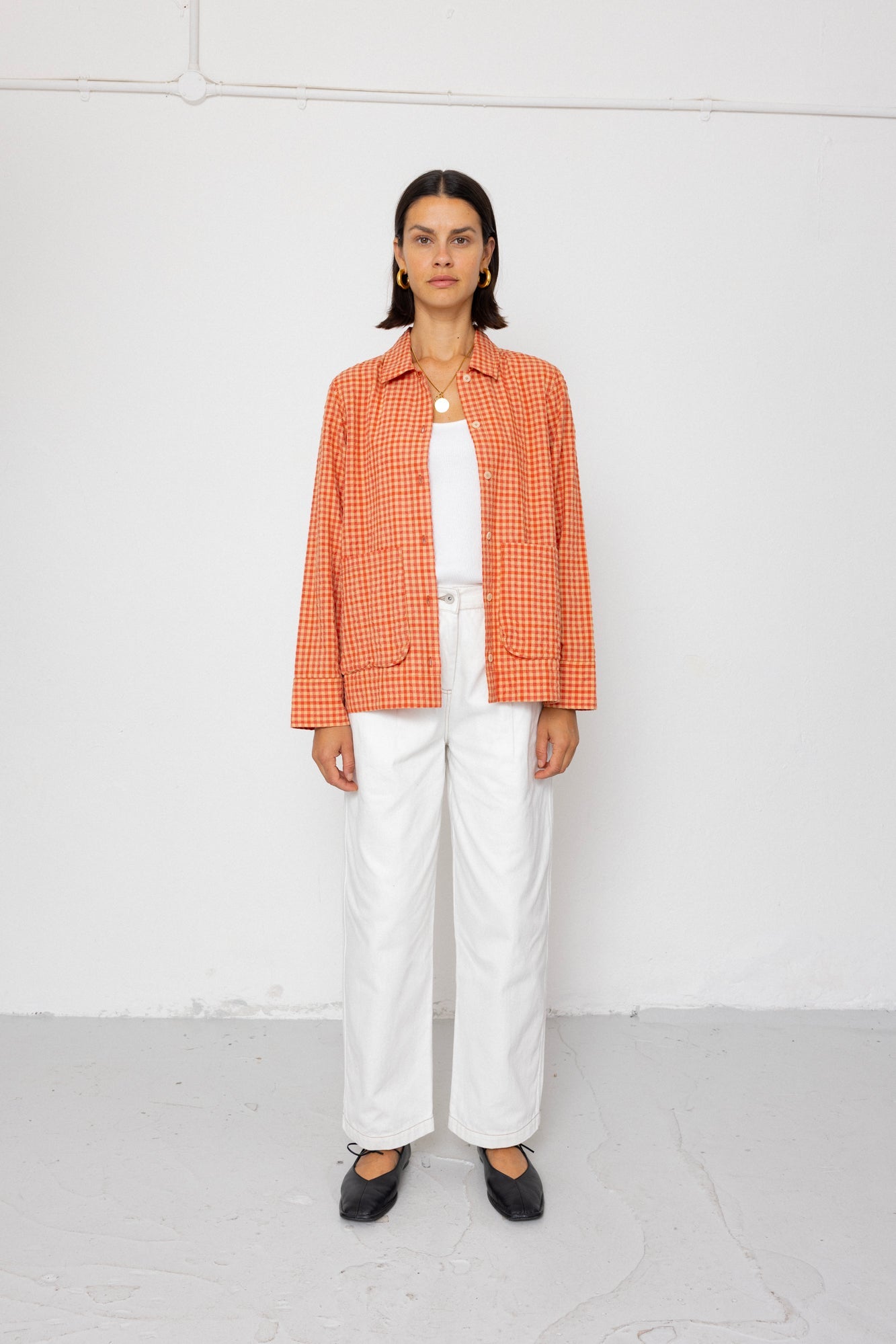 Pleated Shirt - Red Oxide Textured Check
