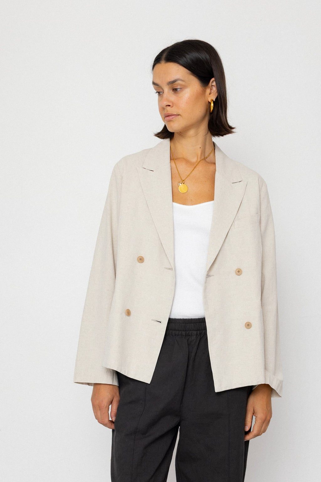 Relaxed Fit Blazer - Natural Linen Cotton Canvas
