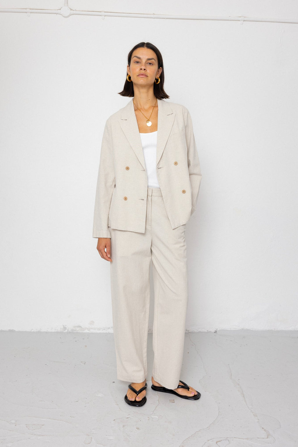 Relaxed Fit Blazer - Natural Linen Cotton Canvas